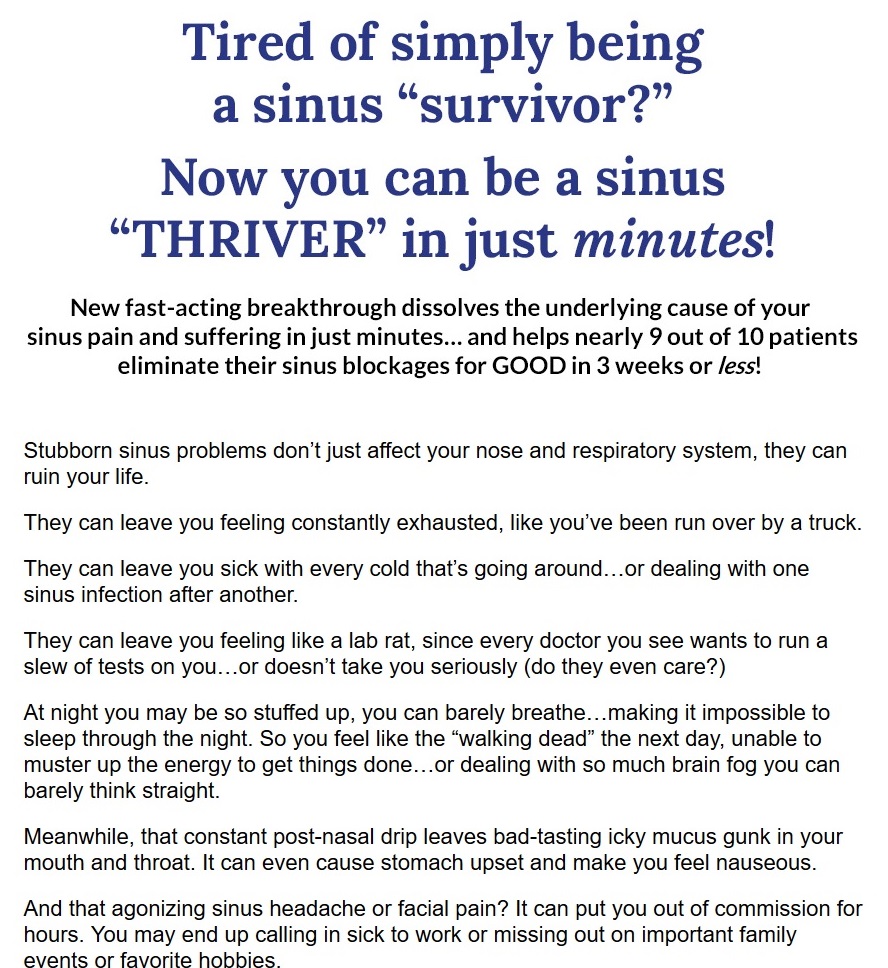 sales page for Green Valley’s new My Sinus Miracle supplement